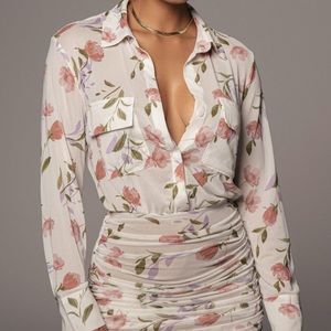 Ivory floral mesh shirt